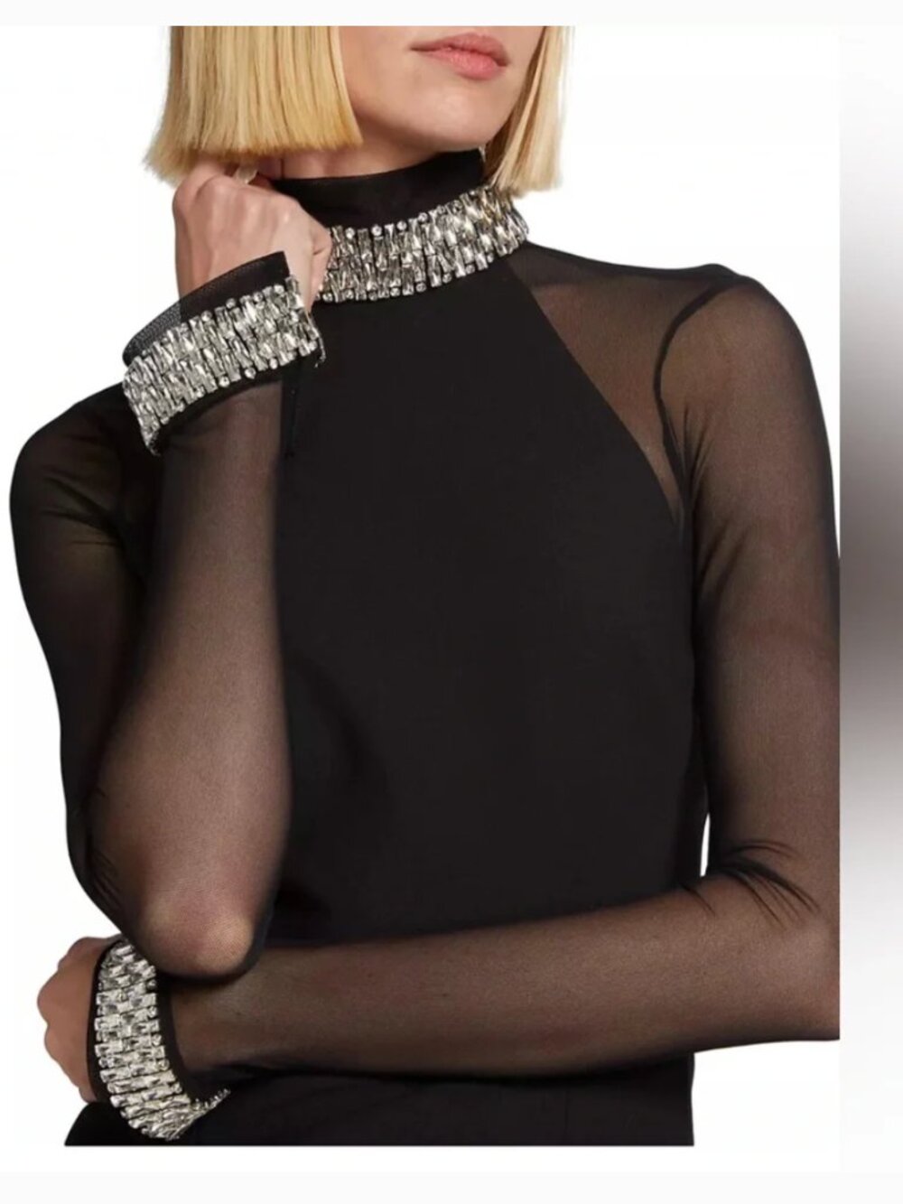 Cinq à Sept Black Mesh Embellished Crystal Rhinestone Dress Size 2 - Picture 5 of 6